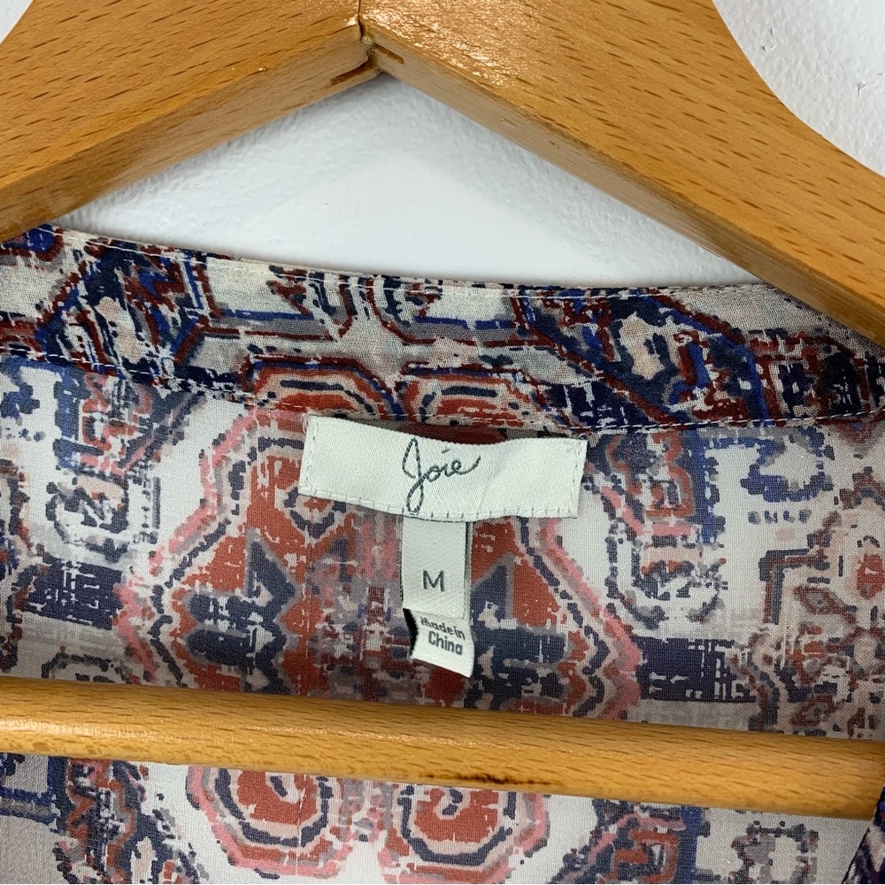 JOIE Printed Silk 3/4 Sleeve Aceline V Neck Tunic Blouse Morocco Size Medium - Picture 7 of 12